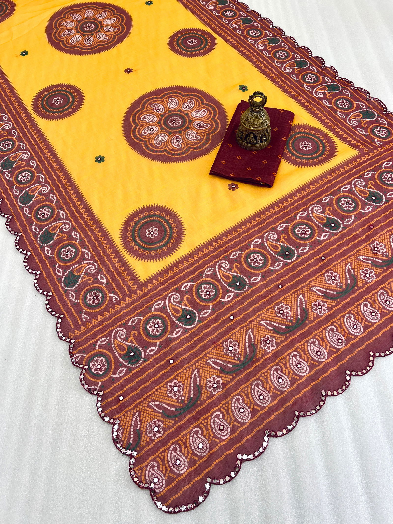 MG 407 Plain Linen Mirror Work With Digital Printed Sarees Wholesale Shop In Surat

